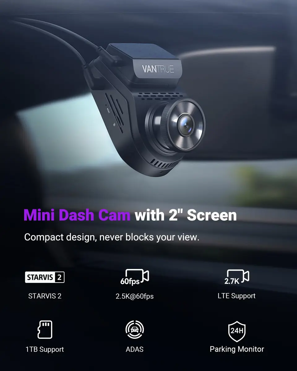 VANTRUE S1 Pro 2.7K STARVIS 2 Mini Dash Cam Front, ADAS AI Car Camera | 158° Wide, Night Vision, GPS, Wi-Fi - view 4