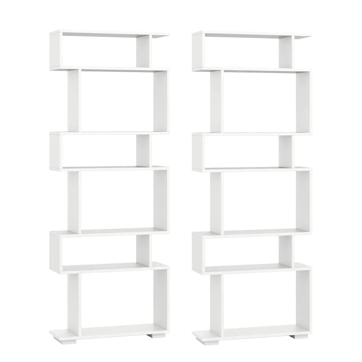 SILKYDRY 6 Tier S Shaped Bookshelf, Wood Geometric Bookcase, Modern Room Divider, 64" Tall, White - view 7