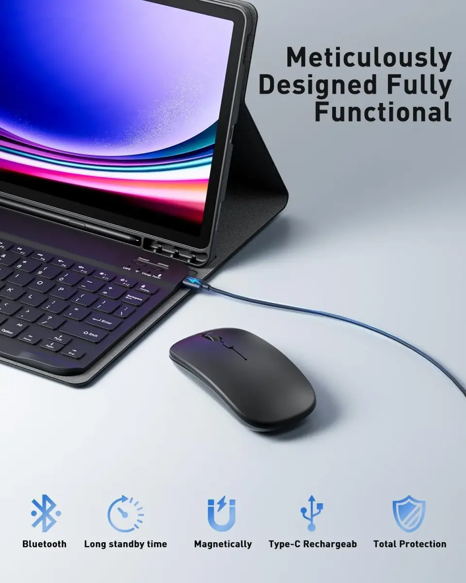 TUNKARMOR Keyboard Case with Mouse for Samsung Galaxy Tab S10 Lite/S10 FE/S9 FE/S9/S8/S7 10.9"/11" | Detachable Keyboard & Pencil Holder - view 4
