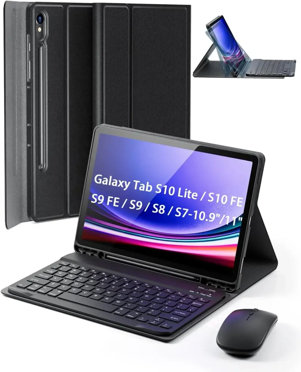 TUNKARMOR Keyboard Case with Mouse for Samsung Galaxy Tab S10 Lite/S10 FE/S9 FE/S9/S8/S7 10.9"/11" | Detachable Keyboard & Pencil Holder - main product image