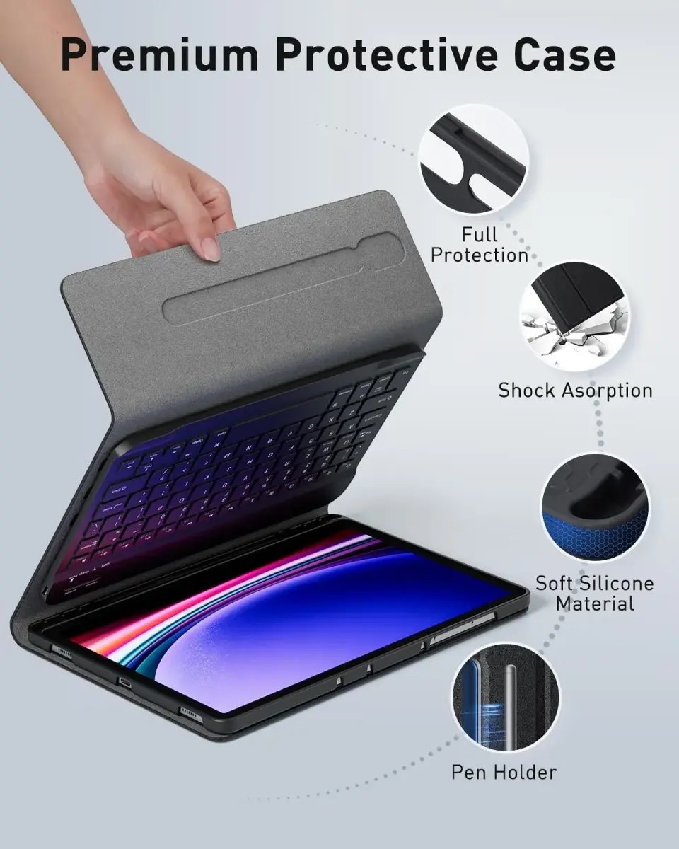 TUNKARMOR Keyboard Case with Mouse for Samsung Galaxy Tab S10 Lite/S10 FE/S9 FE/S9/S8/S7 10.9"/11" | Detachable Keyboard & Pencil Holder - view 7