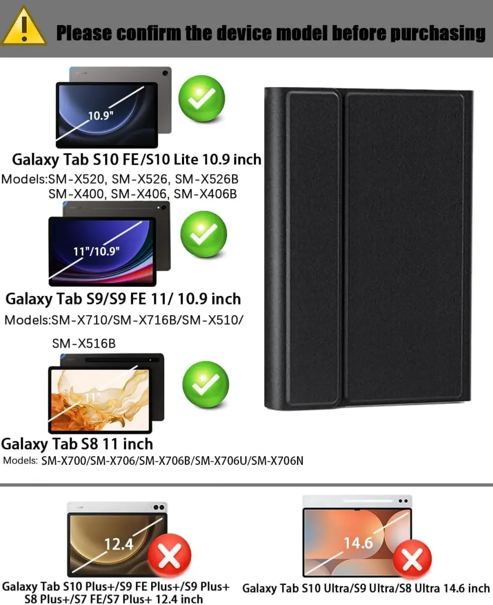TUNKARMOR Keyboard Case with Mouse for Samsung Galaxy Tab S10 Lite/S10 FE/S9 FE/S9/S8/S7 10.9"/11" | Detachable Keyboard & Pencil Holder - view 2