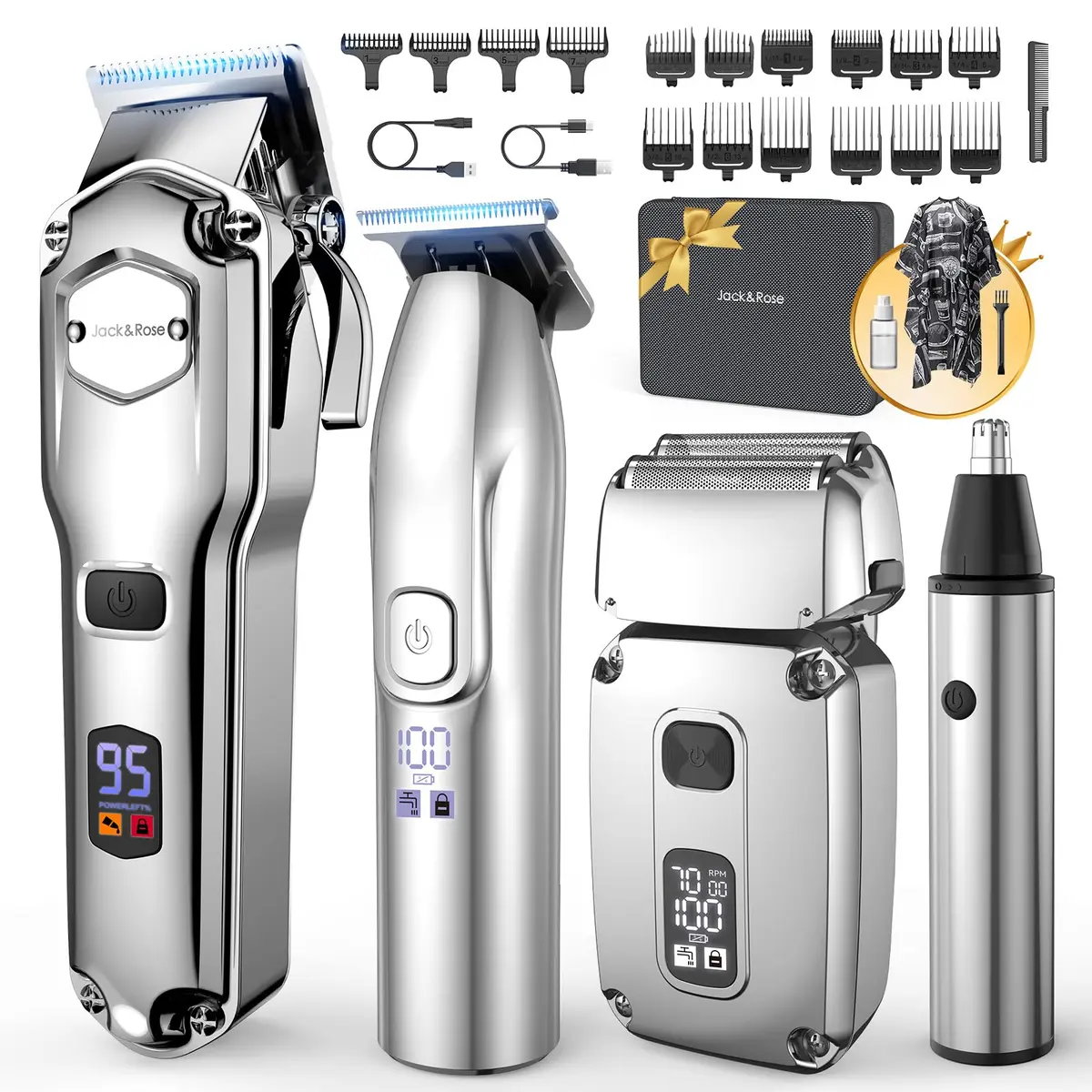 Jack & Rose Hair Clippers for Men Set 4-in-1 | Cordless Professional Hair Trimmer with LED Display - main product image