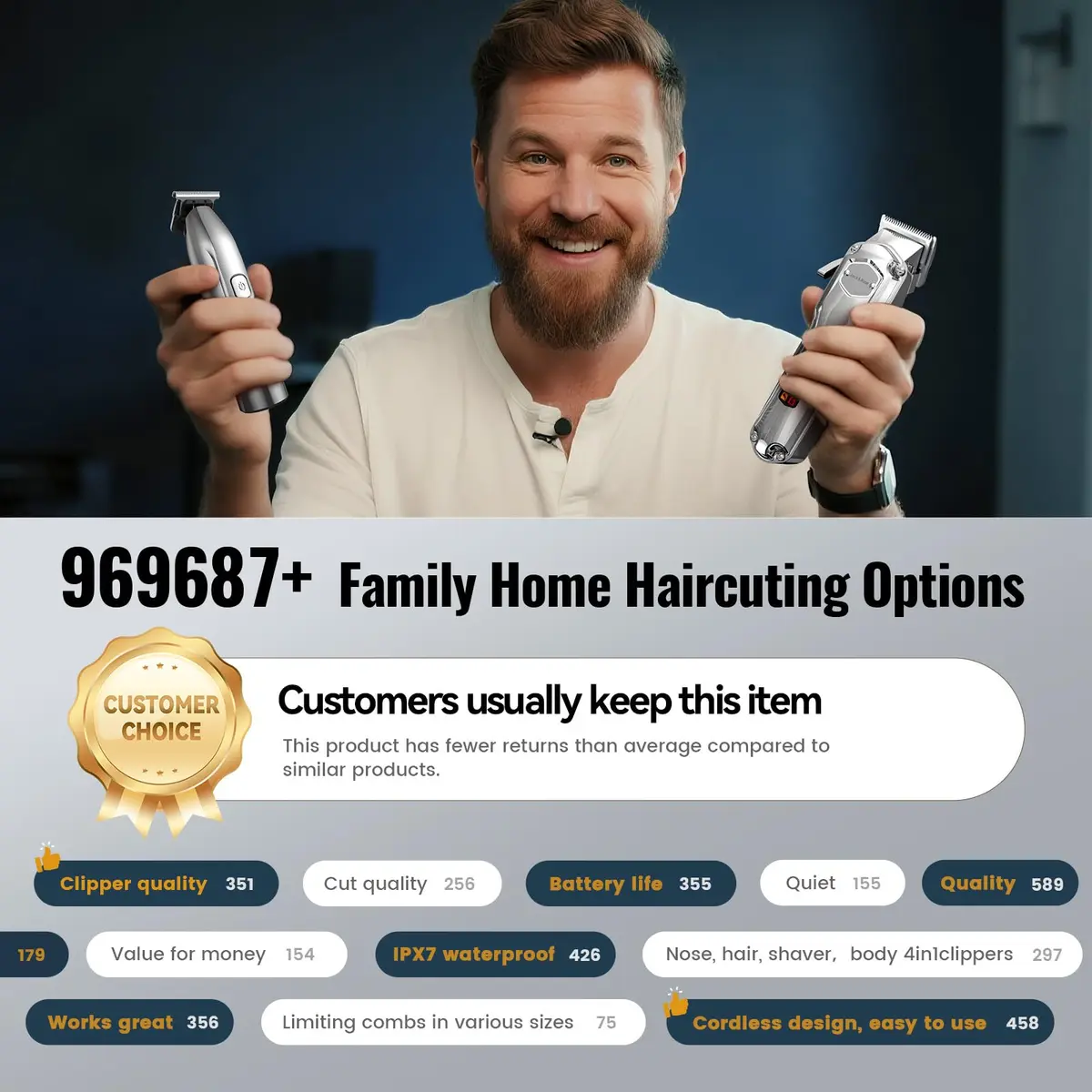 Jack & Rose Hair Clippers for Men Set 4-in-1 | Cordless Professional Hair Trimmer with LED Display - view 5