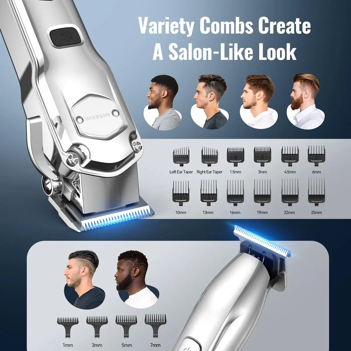 Jack & Rose Hair Clippers for Men Set 4-in-1 | Cordless Professional Hair Trimmer with LED Display - view 6