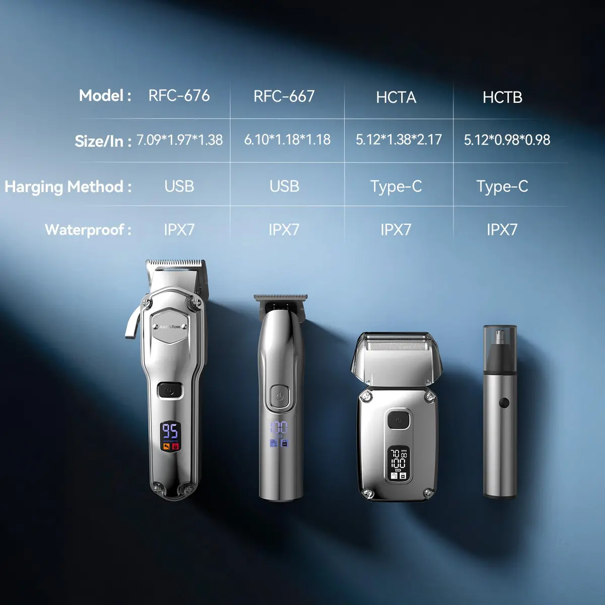Jack & Rose Hair Clippers for Men Set 4-in-1 | Cordless Professional Hair Trimmer with LED Display - view 7