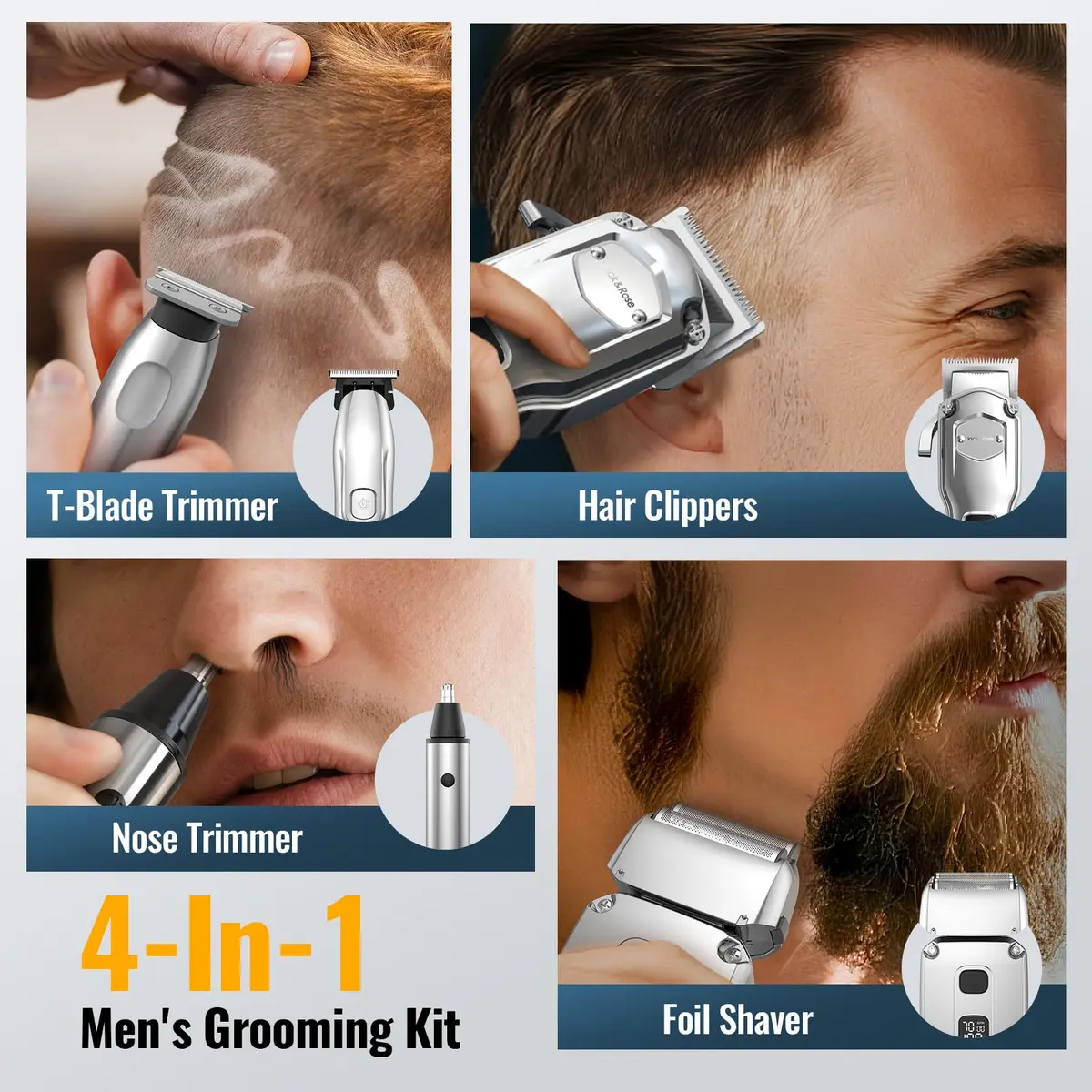 Jack & Rose Hair Clippers for Men Set 4-in-1 | Cordless Professional Hair Trimmer with LED Display - view 3