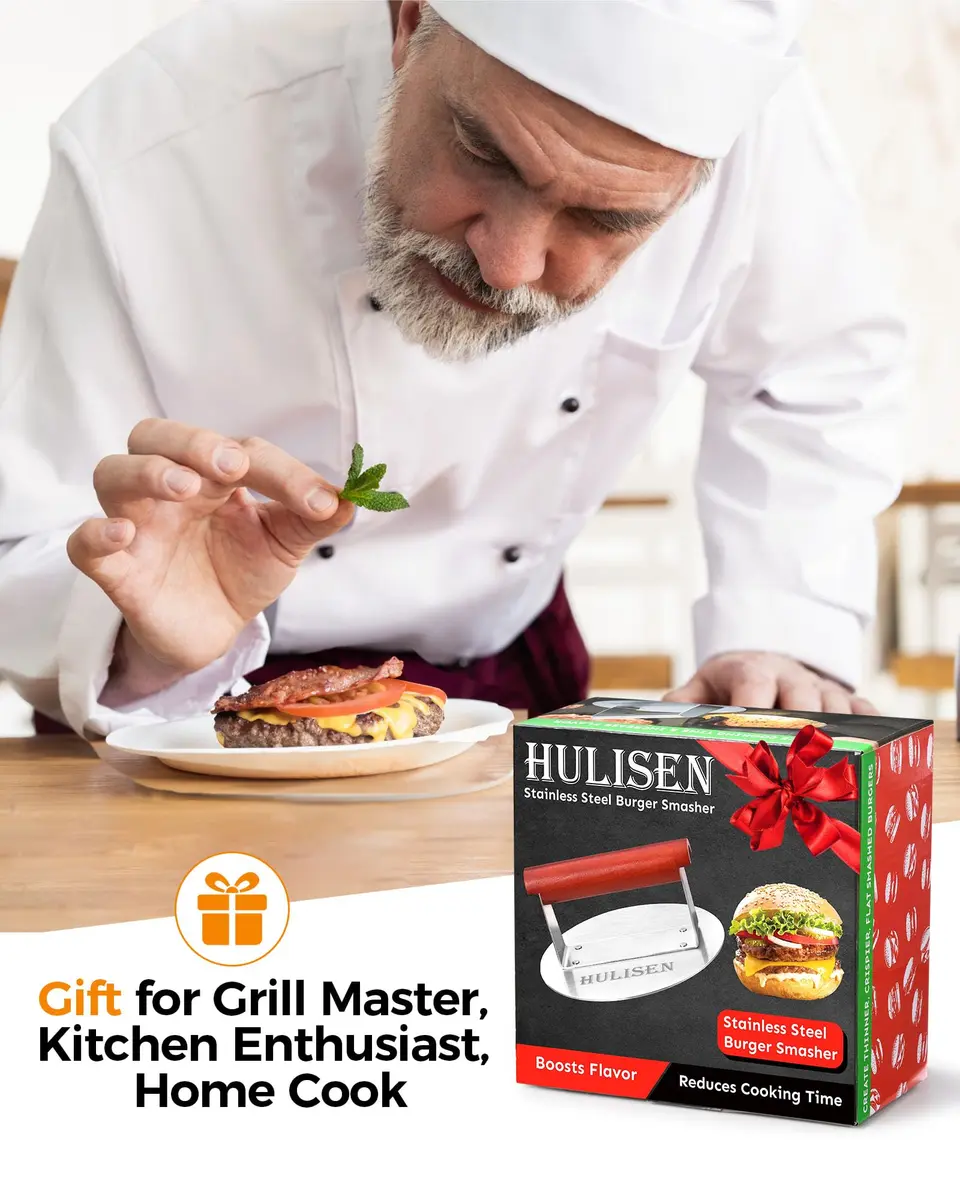 HULISEN Stainless Steel Burger Press 6.2-Inch Round | Effortless Crispy Patties with Wooden Handle - view 7