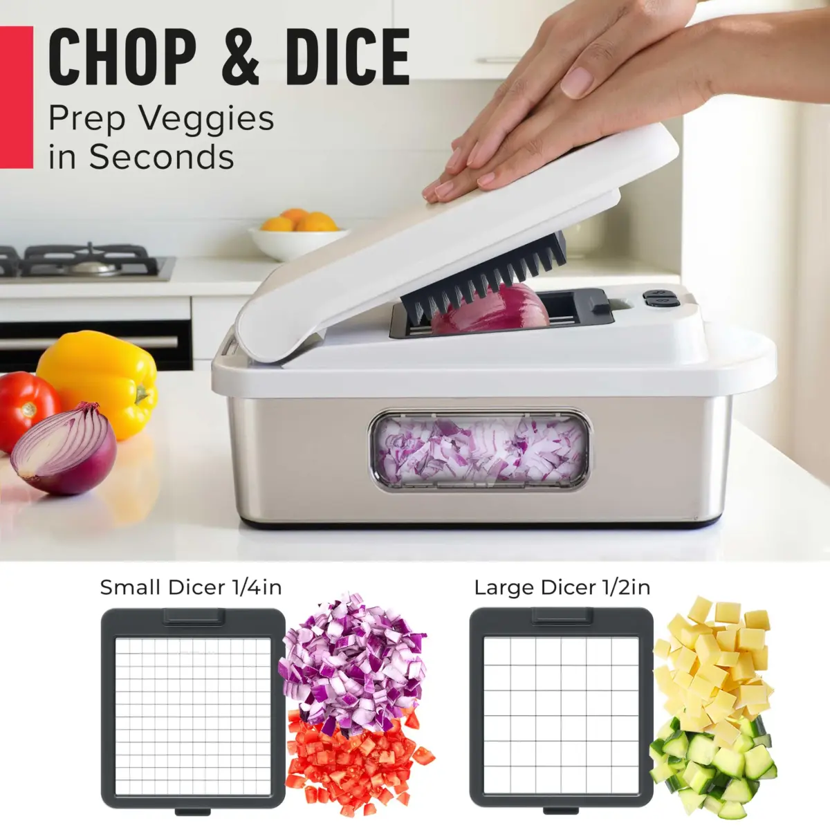 JANSKA Pro-Series 10-in-1 Multi Vegetable Chopper & Mandoline Slicer, Stainless Steel Blades, 1.13 kg (2.5 lb) | 8 Blades for Chopping, Slicing, Julienne & More - view 4