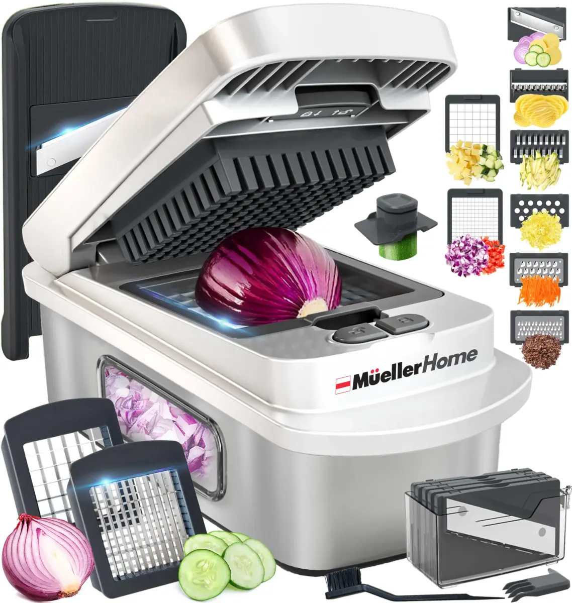 JANSKA Pro-Series 10-in-1 Multi Vegetable Chopper & Mandoline Slicer, Stainless Steel Blades, 1.13 kg (2.5 lb) | 8 Blades for Chopping, Slicing, Julienne & More - main product image