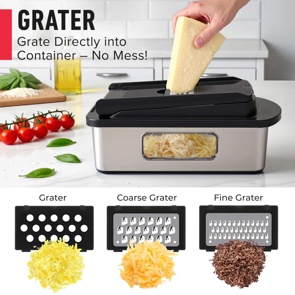 JANSKA Pro-Series 10-in-1 Stainless Steel Multi Vegetable Chopper & Mandoline Slicer | 1.13 kg (2.5 lb) Stainless Steel/Black - view 5