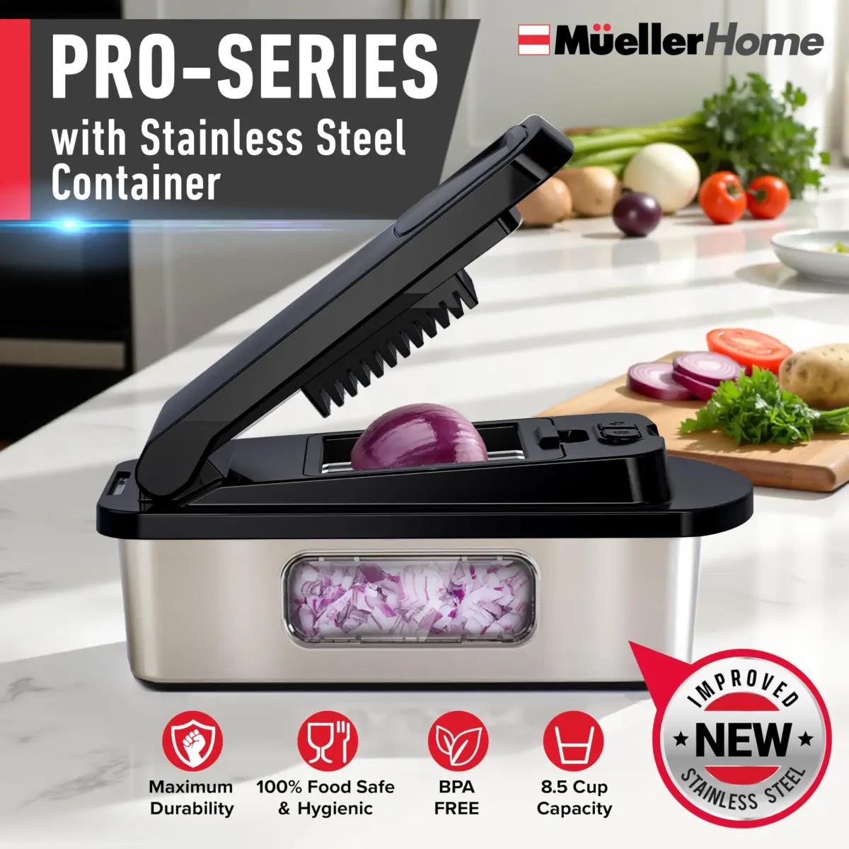 JANSKA Pro-Series 10-in-1 Stainless Steel Multi Vegetable Chopper & Mandoline Slicer | 1.13 kg (2.5 lb) Stainless Steel/Black - view 2