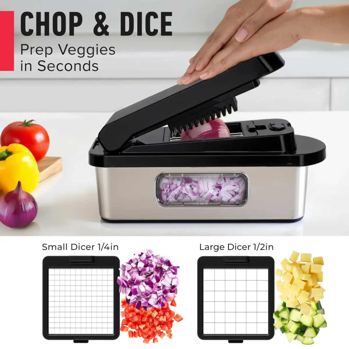 JANSKA Pro-Series 10-in-1 Stainless Steel Multi Vegetable Chopper & Mandoline Slicer | 1.13 kg (2.5 lb) Stainless Steel/Black - view 4