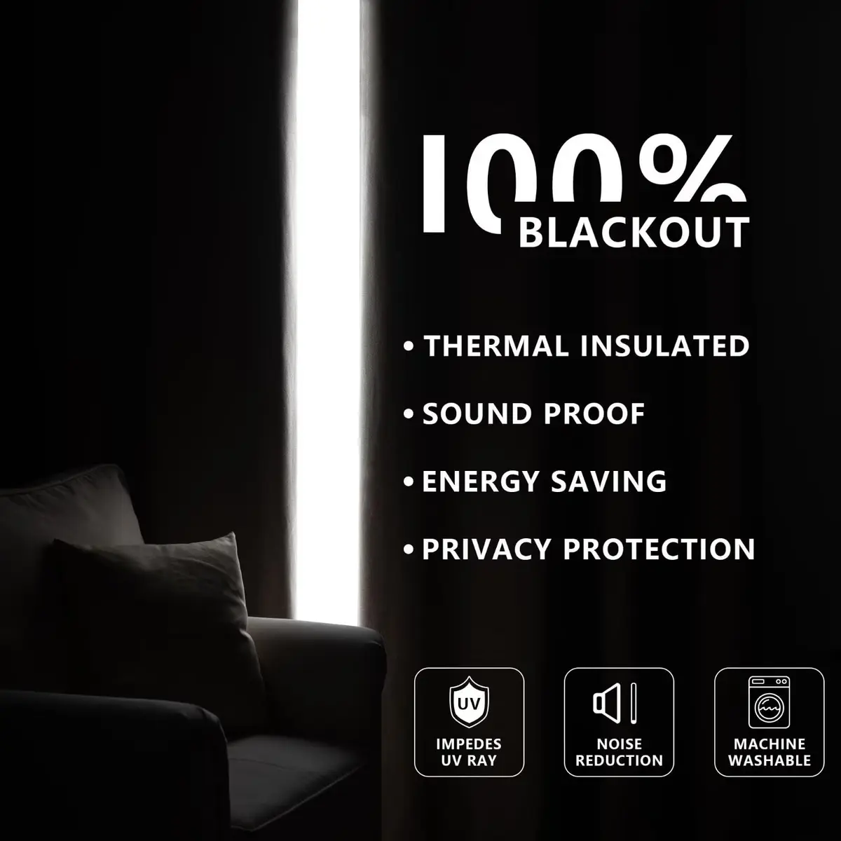Zyvola 100% Blackout Curtains 52"W x 108"L | Thermal Insulated Room Darkening (70-120 chars) - view 5