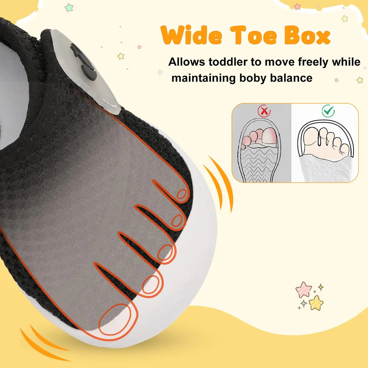 FEETCITY Baby Walking Shoes Wide Infant Sneakers Lightweight Black | Safe & Breathable for First Steps - view 5