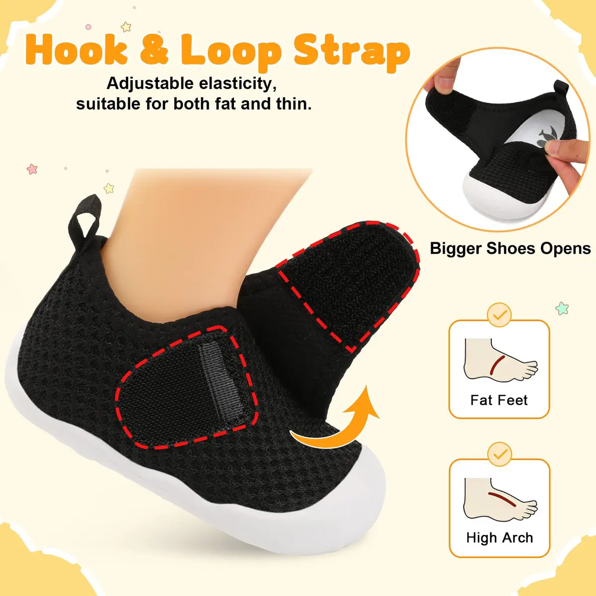 FEETCITY Baby Walking Shoes Wide Infant Sneakers Lightweight Black | Safe & Breathable for First Steps - view 6