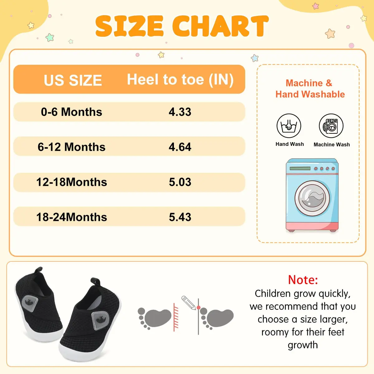 FEETCITY Baby Walking Shoes Wide Infant Sneakers Lightweight Black | Safe & Breathable for First Steps - view 9