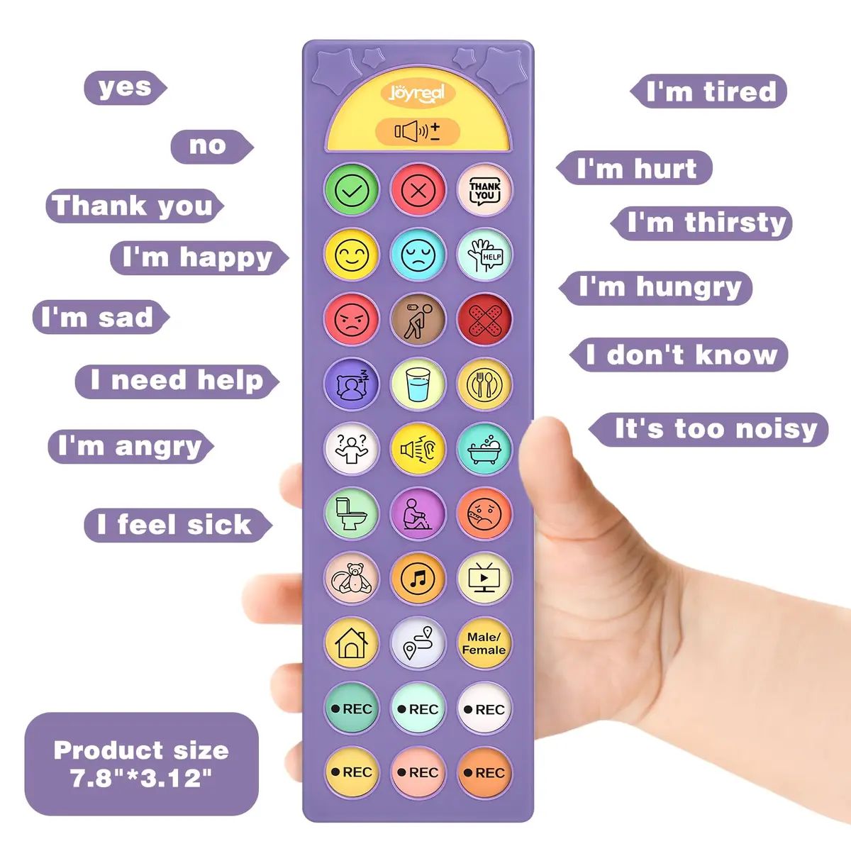 Joyreal AAC Device for Autism, Speech Therapy & Stroke Rehab Talking Aid with 23 Buttons & Adjustable Volume, Purple - view 5