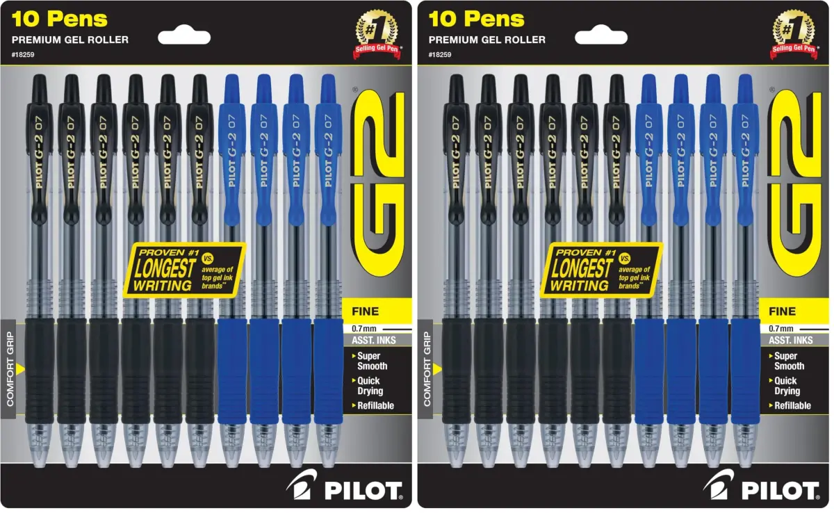 PILOT G2 Premium Gel Pens, 0.7mm Fine Point, 20 Pens (10 Black, 10 Blue) | Smooth Writing & Long-Lasting Ink - main product image