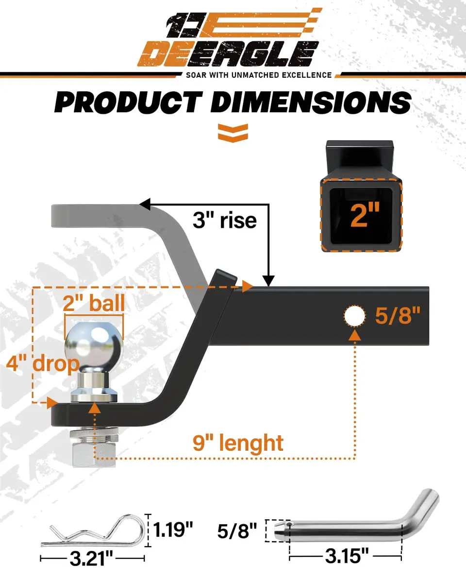 DEEAGLE 2-inch Ball Hitch with Pin, 4-inch Drop, 7500lbs GTW | Heavy Duty Steel Trailer Ball Mount - view 2