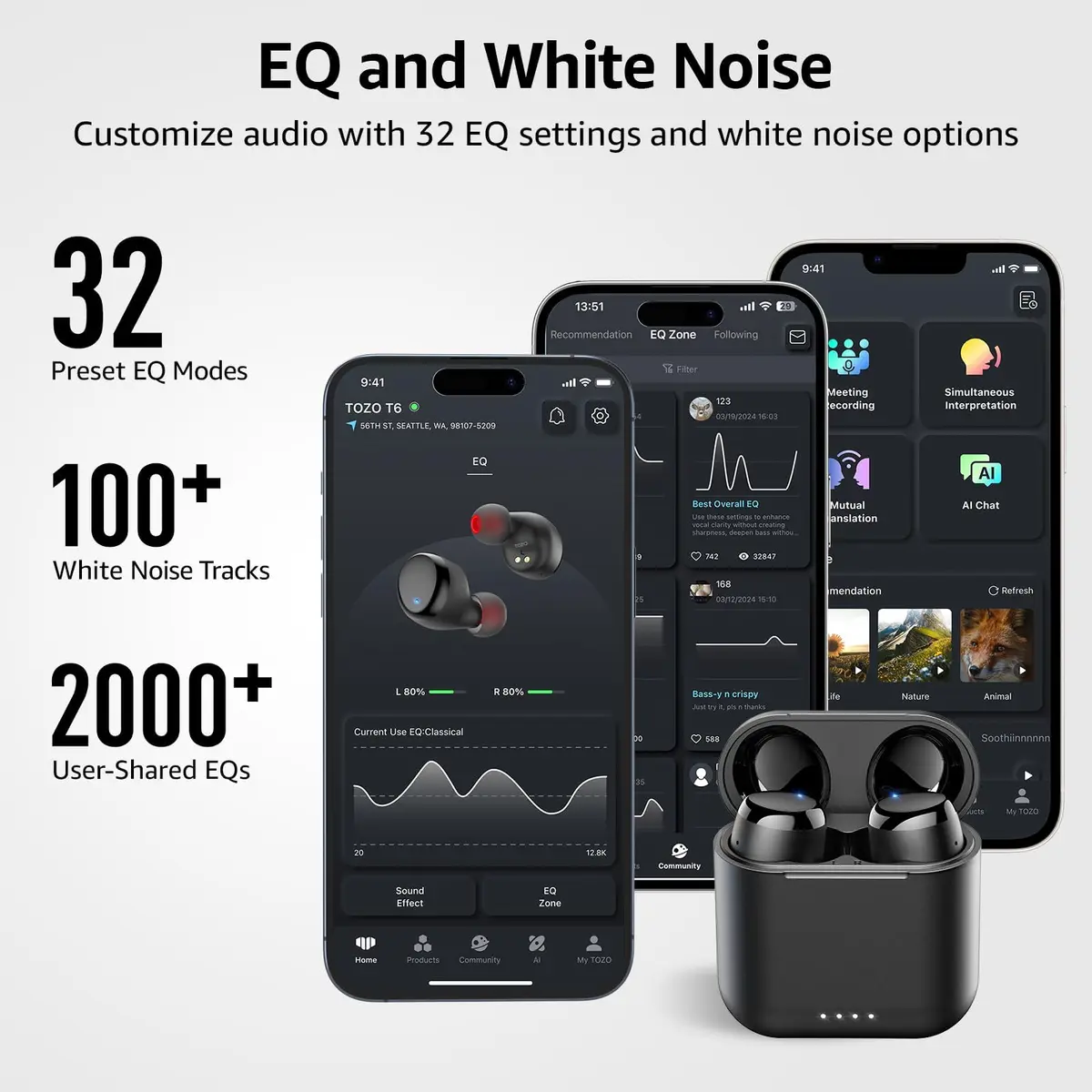 TOZO T6 Wireless Earbuds Bluetooth 5.3 Stereo Sound in Ear Headphones | 55H Playtime, IPX8 Waterproof, Wireless Charging - view 7