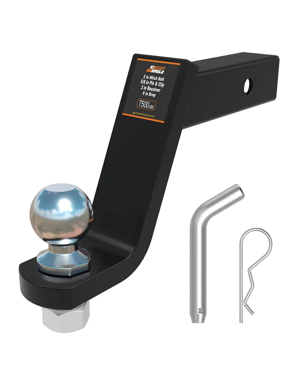 DEEAGLE 2 inch Ball Hitch with Pin, 7500lbs GTW 750lbs TW, 6 inch Drop, 4.5 inch Rise | Heavy Duty Steel Trailer Hitch Mount - main product image