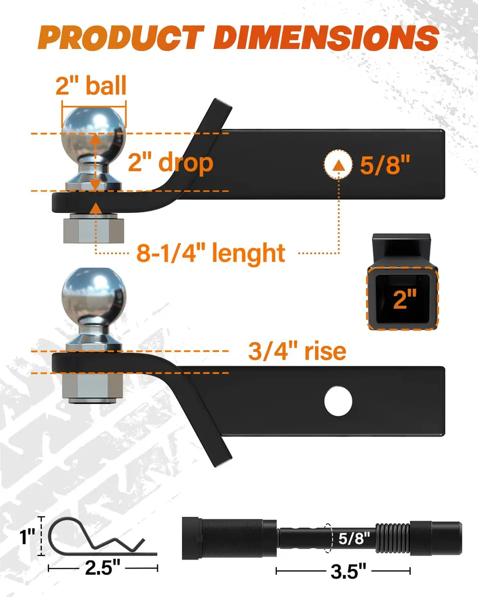 DEEAGLE 2 in Ball Hitch Heavy Duty Steel Receiver Hitch | 2" Drop & 6000 lbs Capacity - view 4