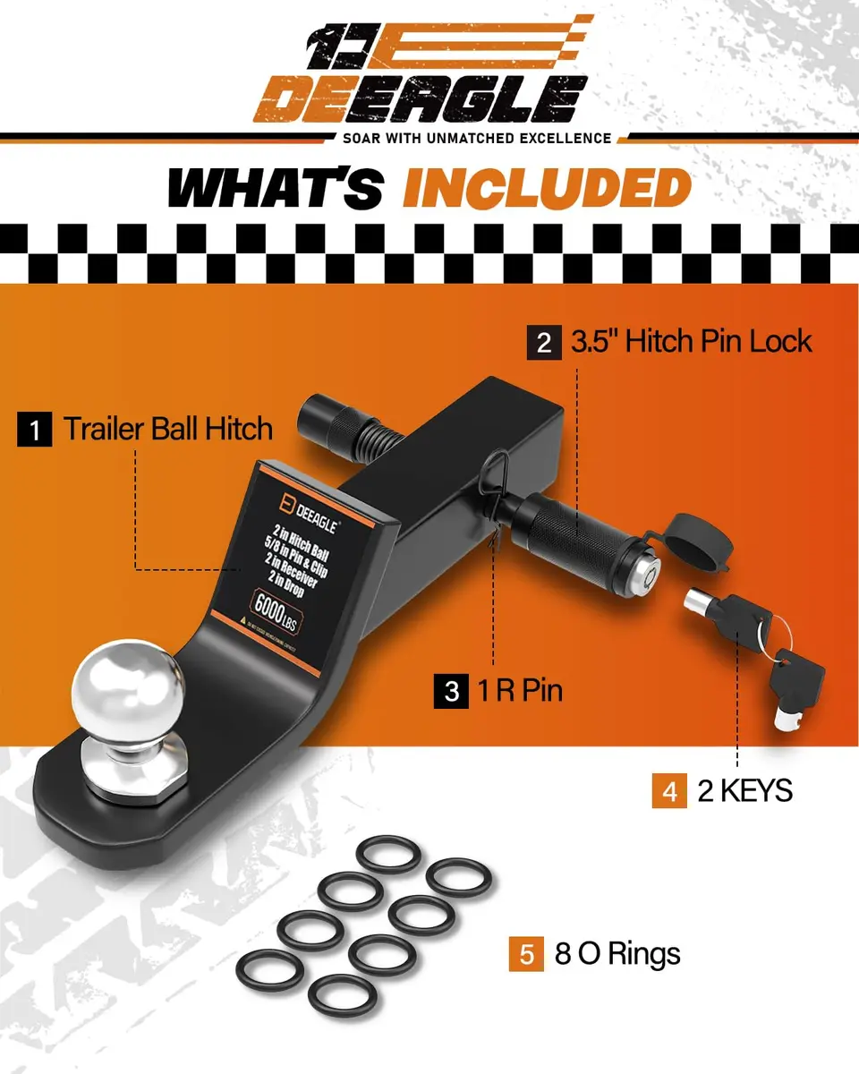 DEEAGLE 2 in Ball Hitch Heavy Duty Steel Receiver Hitch | 2" Drop & 6000 lbs Capacity - view 5