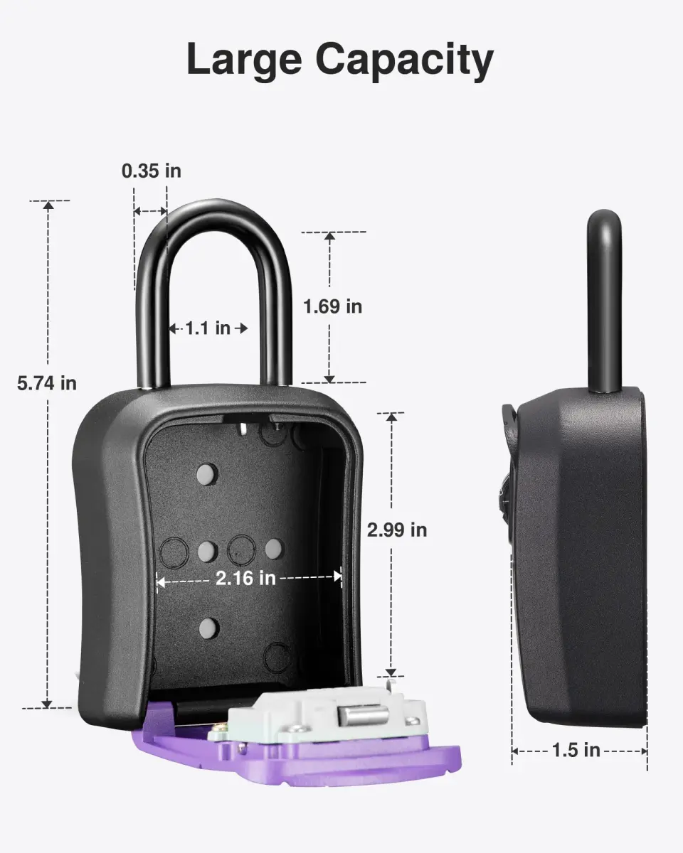 Puroma Outdoor Key Lock Box Purple 14.6cm (5.75 inch) | Resettable 4-Digit Combination Lockbox for Home Wall Mount - view 6