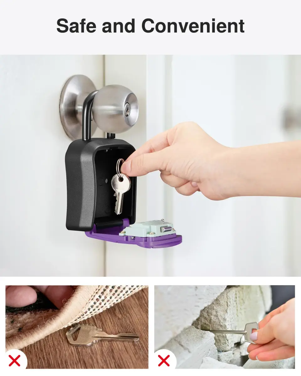 Puroma Outdoor Key Lock Box Purple 14.6cm (5.75 inch) | Resettable 4-Digit Combination Lockbox for Home Wall Mount - view 7