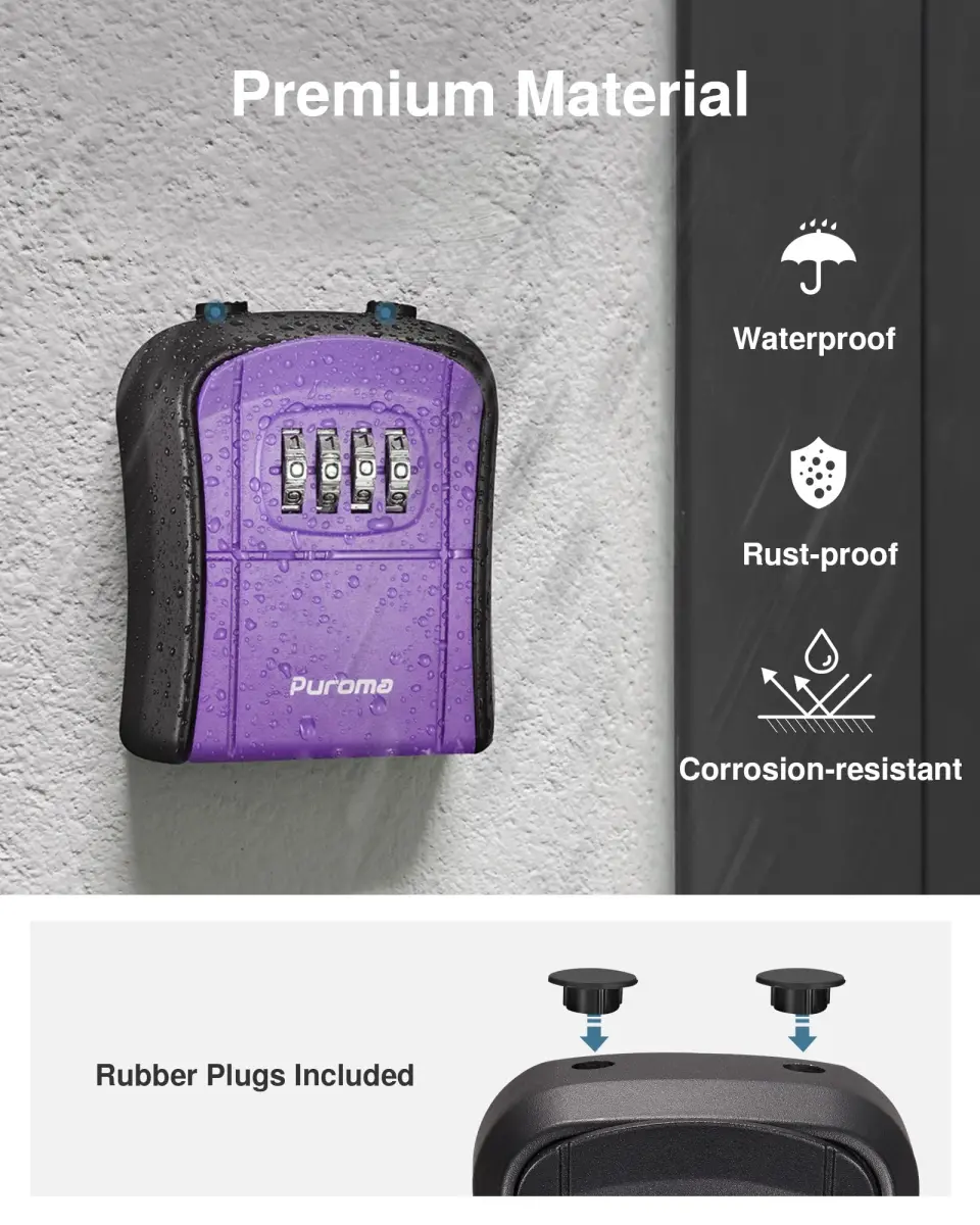 Puroma Outdoor Key Lock Box Purple 14.6cm (5.75 inch) | Resettable 4-Digit Combination Lockbox for Home Wall Mount - view 3