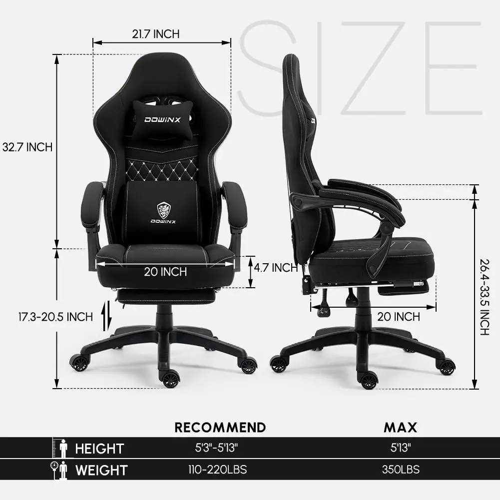 Dowinx Gaming Chair - Breathable Fabric with Gel Pad & Retractable Footrest | Ergonomic Comfort for Extended Sessions - view 6