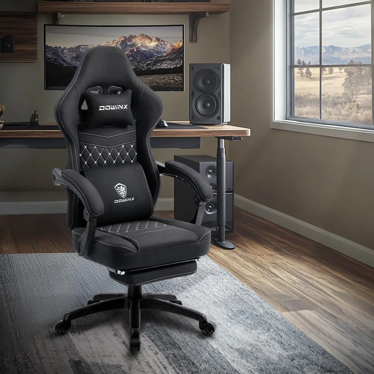 Dowinx Gaming Chair - Breathable Fabric with Gel Pad & Retractable Footrest | Ergonomic Comfort for Extended Sessions - view 7