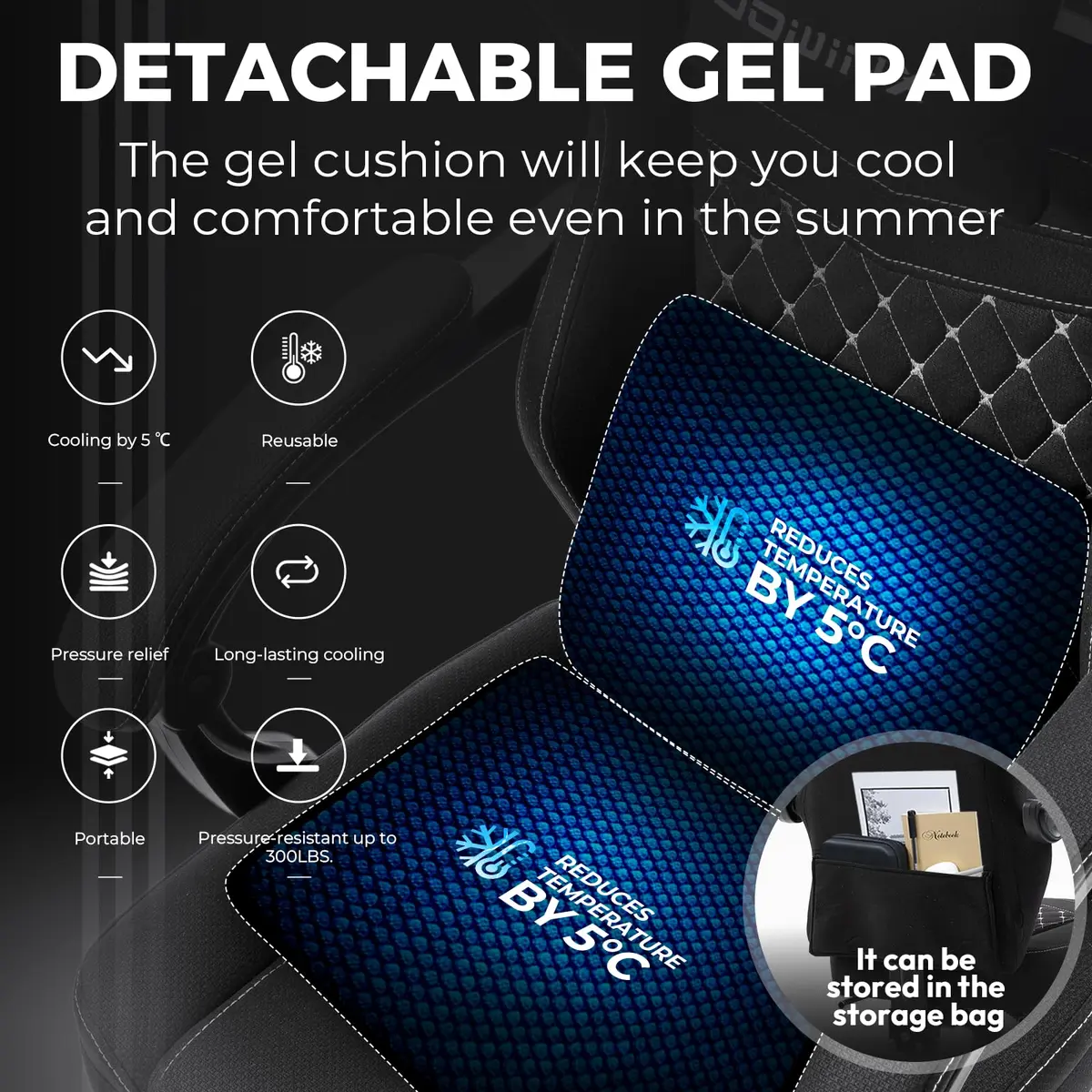 Dowinx Gaming Chair - Breathable Fabric with Gel Pad & Retractable Footrest | Ergonomic Comfort for Extended Sessions - view 3