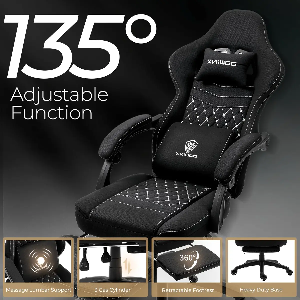 Dowinx Gaming Chair - Breathable Fabric with Gel Pad & Retractable Footrest | Ergonomic Comfort for Extended Sessions - view 4