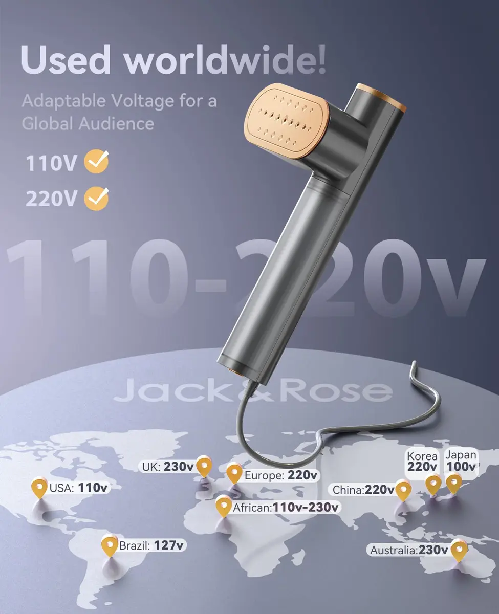 Jack & Rose Travel Steamer for Clothes 100-220V | Portable Iron & Steamer 2-in-1, Large Ceramic Panel, Global & Europe - view 2