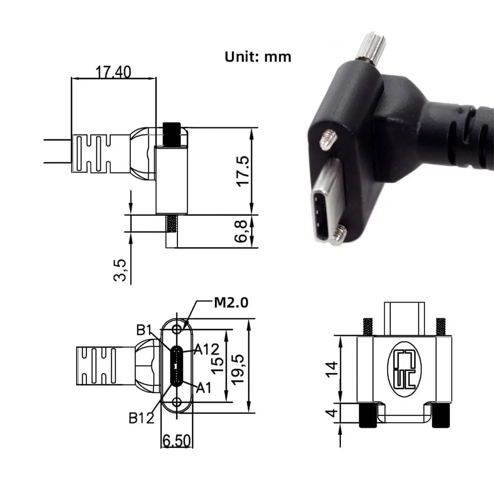 JSER USB 3.1 Type-C Dual Screw Locking Data Cable 2.0M | Secure Angled Connection for Camera - view 5