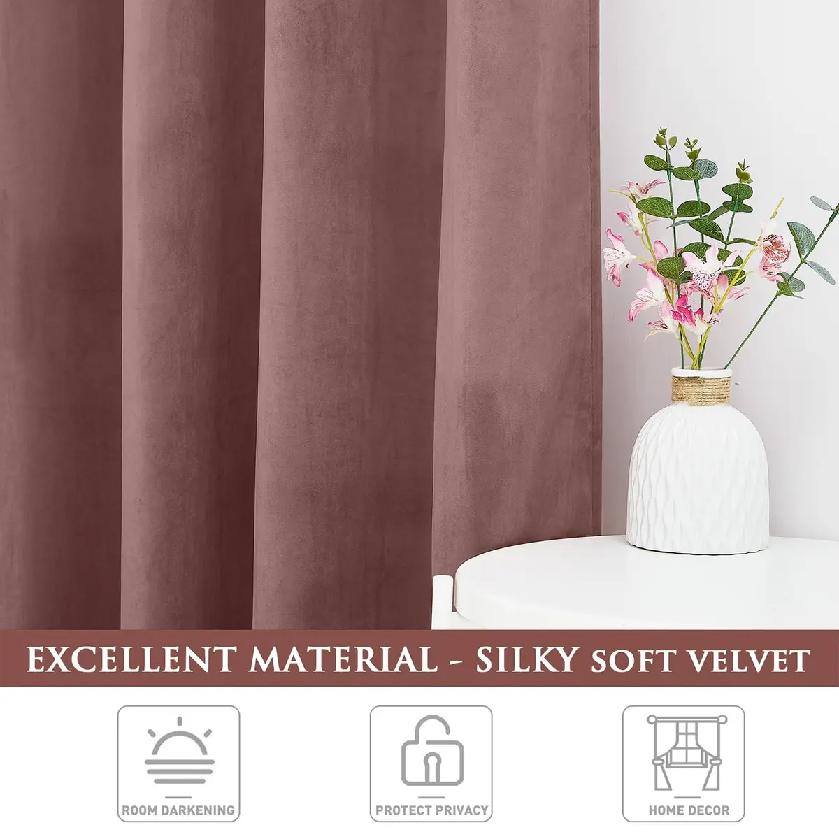 StangH Wild Rose Pink Velvet Curtains Nursery Privacy | Room Darkening, Energy Saving, Elegant - view 7