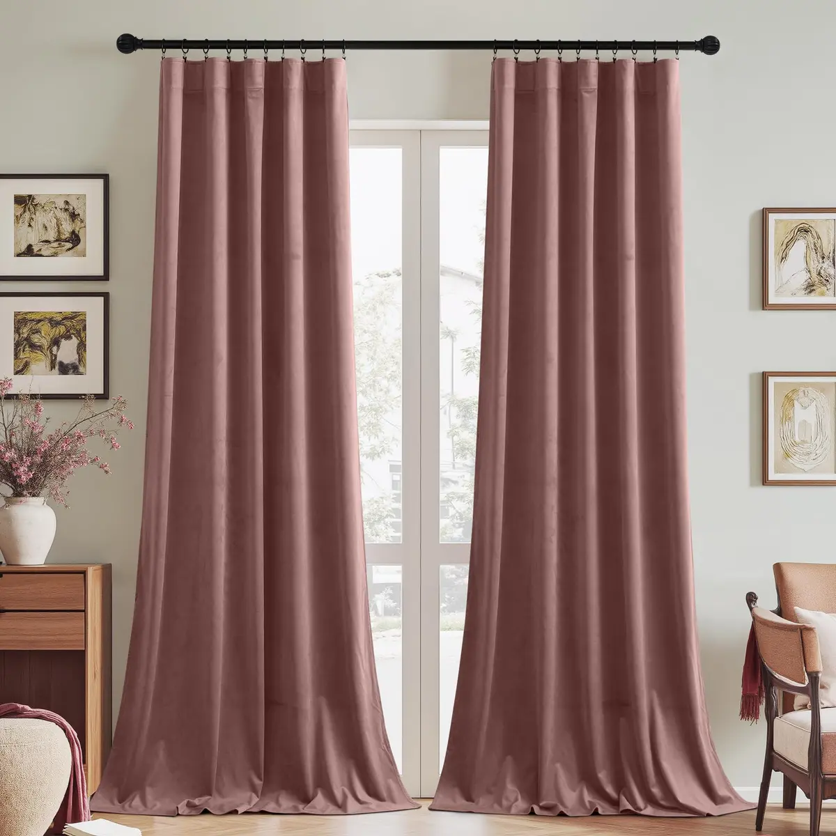 StangH Wild Rose Pink Velvet Curtains Nursery Privacy | Room Darkening, Energy Saving, Elegant - view 2