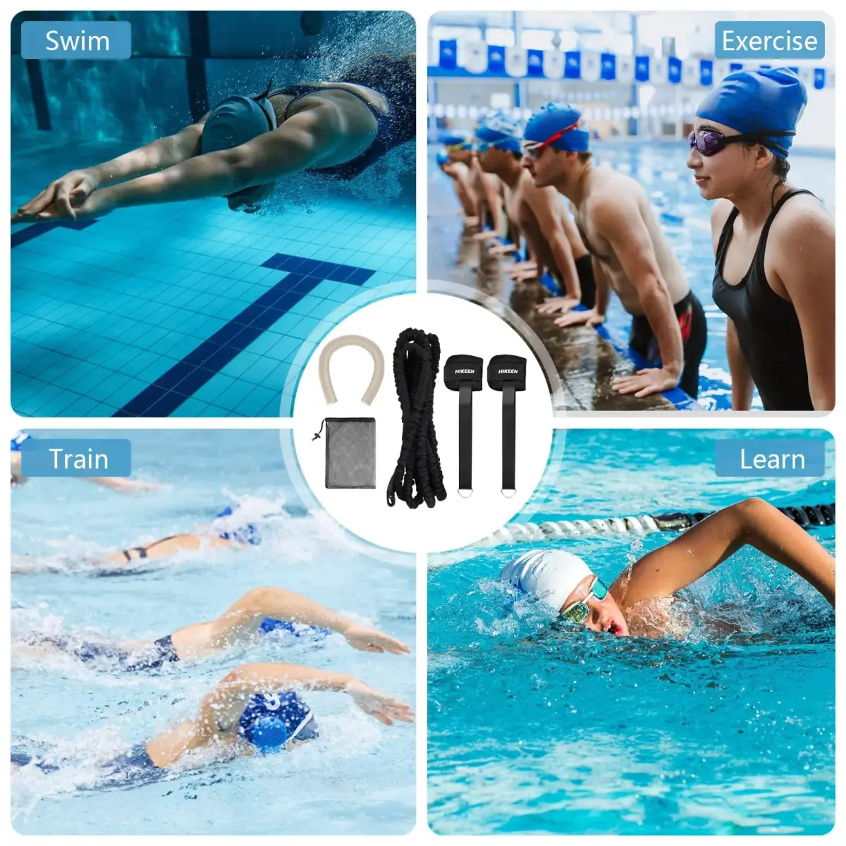 Hikeen Swim Ankle Straps 2-Pack | 4m Tether with Metal Buckle & Bumper Strips for Stationary Swim Training - view 7