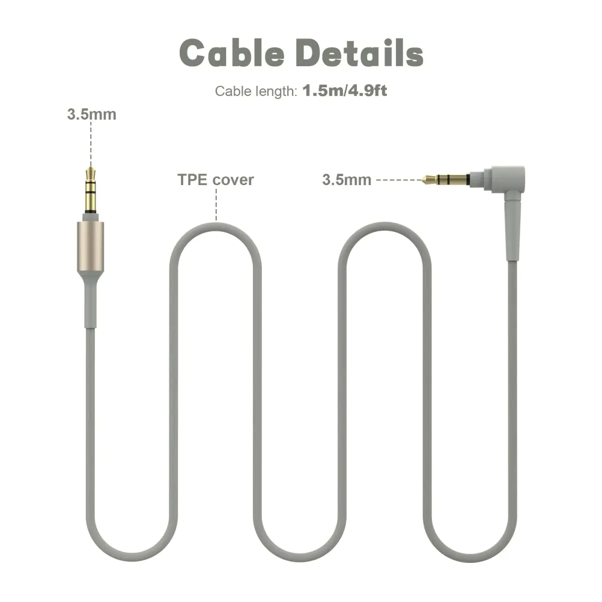 Toeasor Replacement Audio Cable 1.5m (4.9ft) for Sony WH-1000XM5/XM4 Headphones | Hi-Fi Sound Transmission - view 5