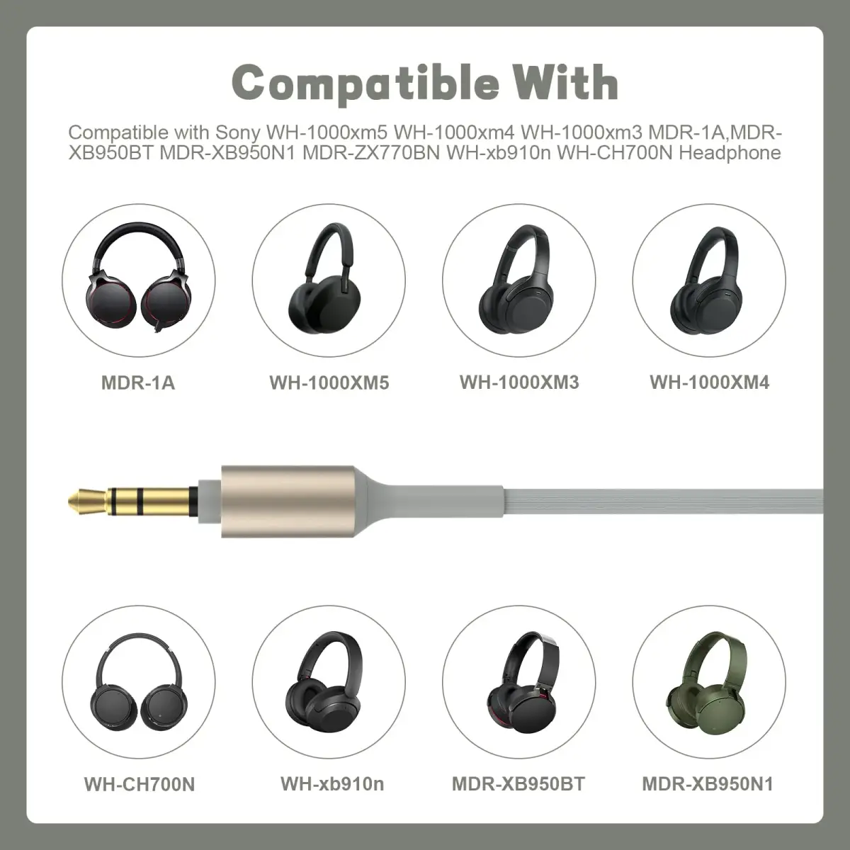 Toeasor Replacement Audio Cable 1.5m (4.9ft) for Sony WH-1000XM5/XM4 Headphones | Hi-Fi Sound Transmission - view 2