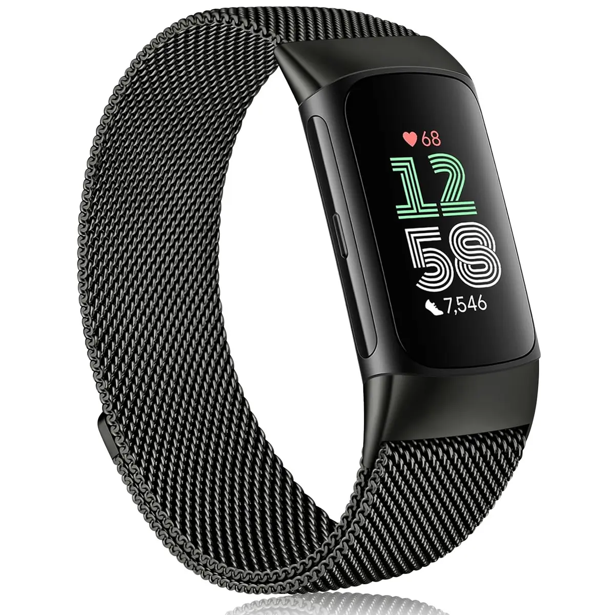 Meliya Stainless Steel Mesh Watch Band for Fitbit Charge 6 | Adjustable Magnetic Strap (Black) - main product image