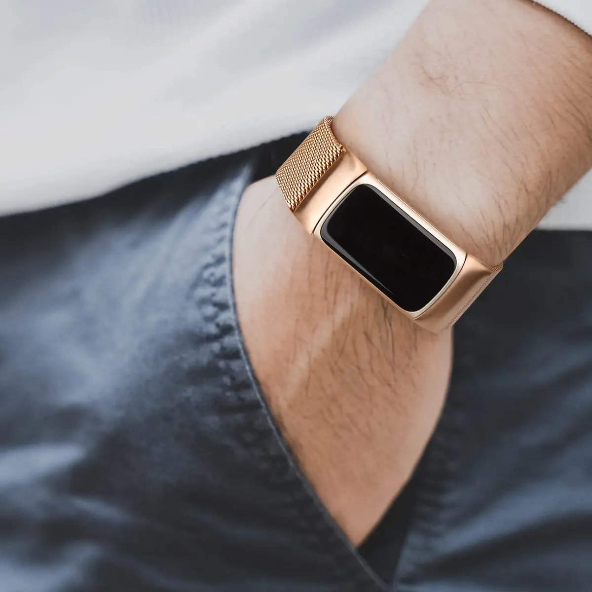 Meliya Fitbit Charge 6 Bands Stainless Steel Mesh Loop Rose Gold | Adjustable Magnetic Wristband - view 6