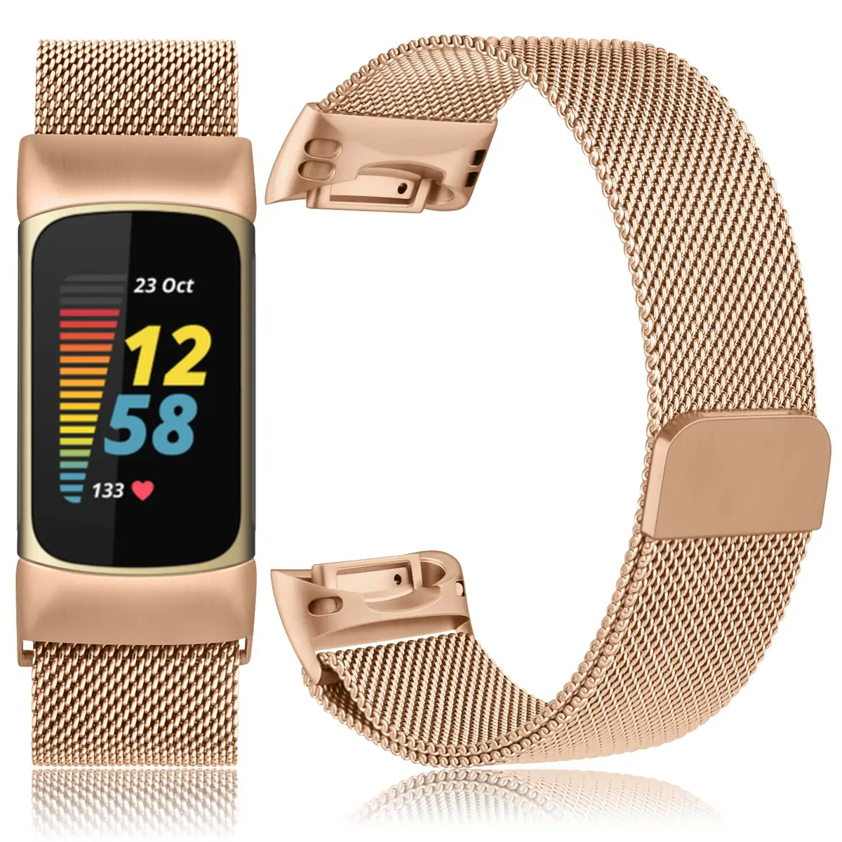 Meliya Fitbit Charge 6 Bands Stainless Steel Mesh Loop Rose Gold | Adjustable Magnetic Wristband - view 2