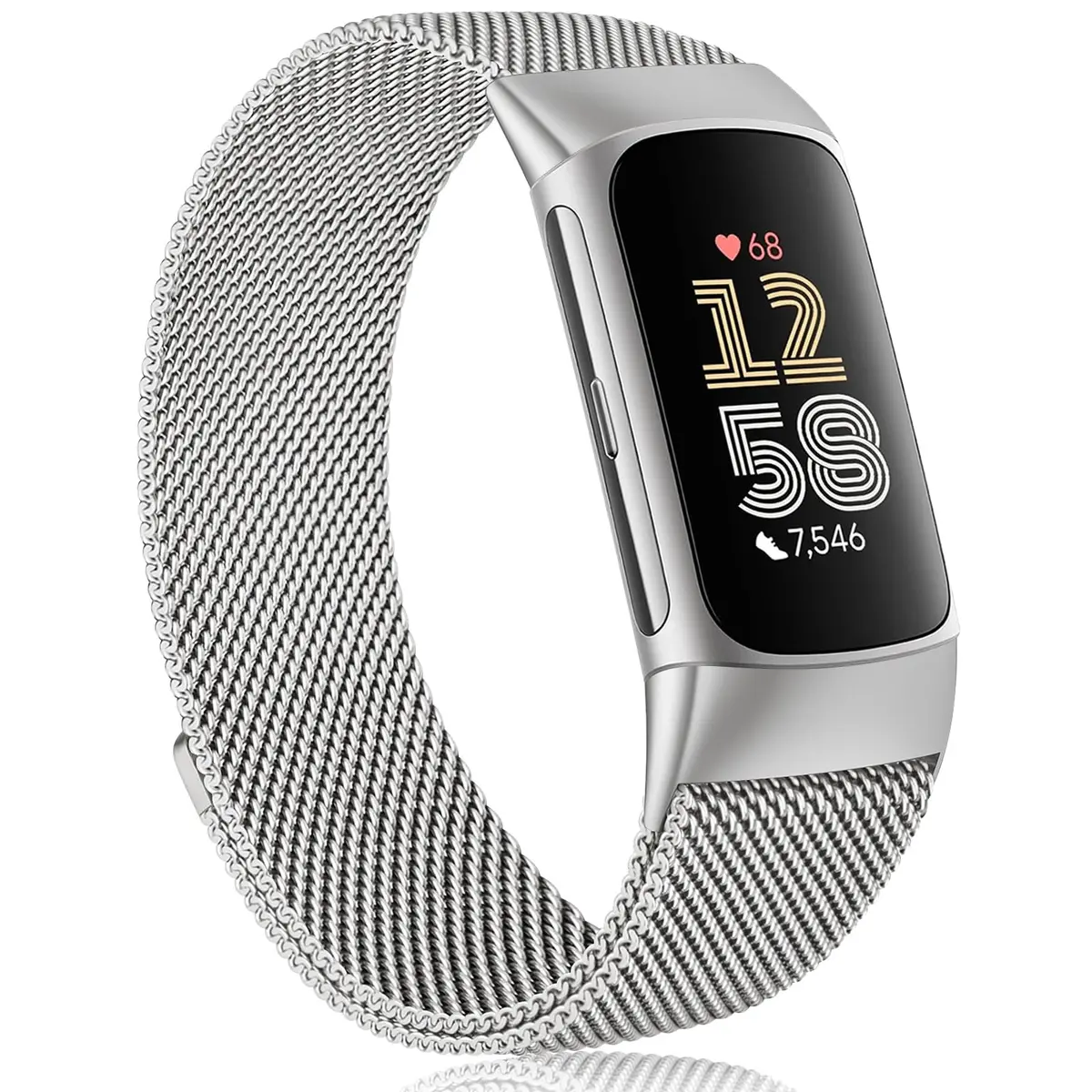 Meliya Stainless Steel Watch Band for Fitbit Charge 6 | Adjustable Magnetic Mesh Strap (Silver) - main product image