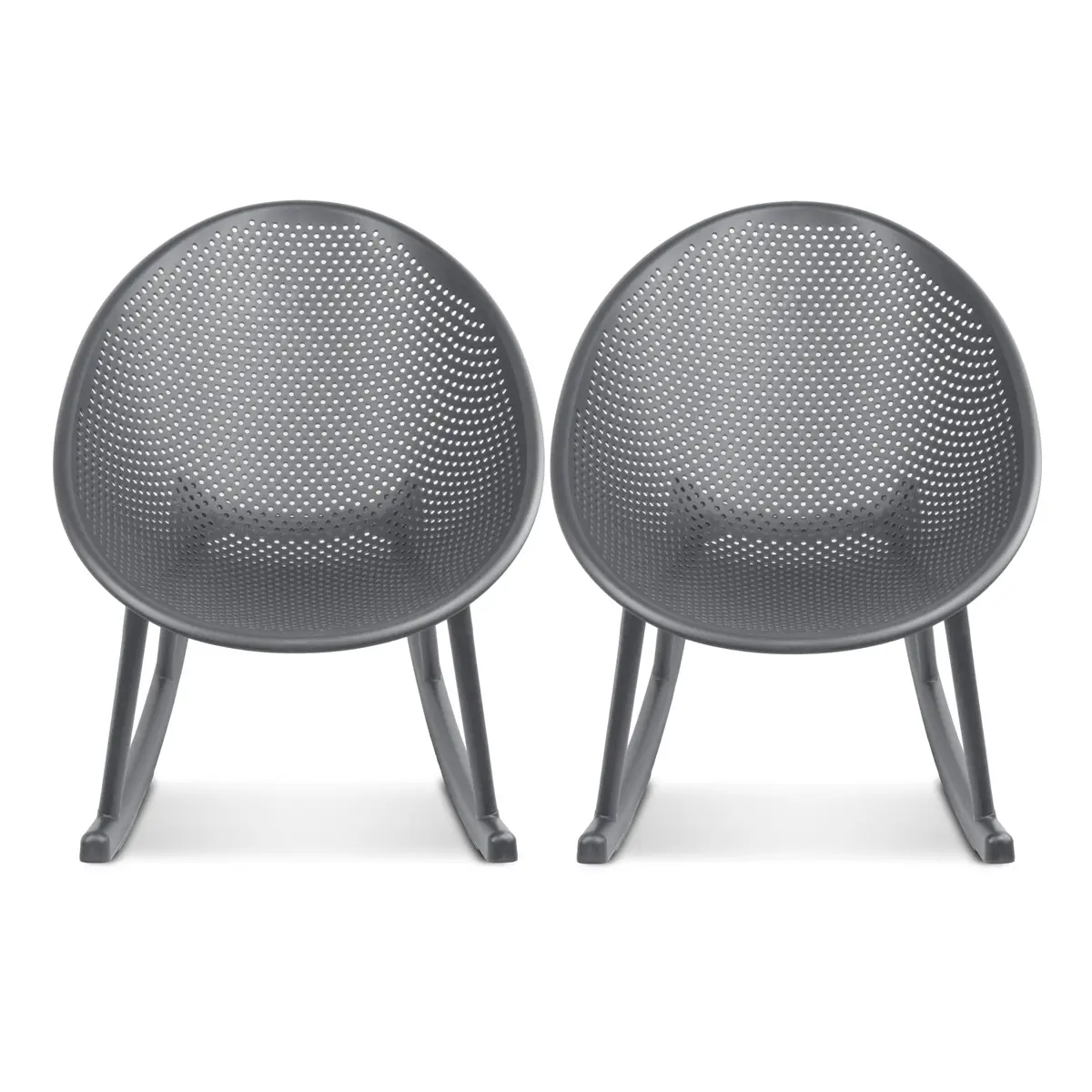 2xhome Set of 2 Patio Rocking Chairs | Oval Egg Shaped Lounge Rocker | All Weather Plastic | Modern Accent Side Chair for Indoor or Outdoor Use, Gray - main product image