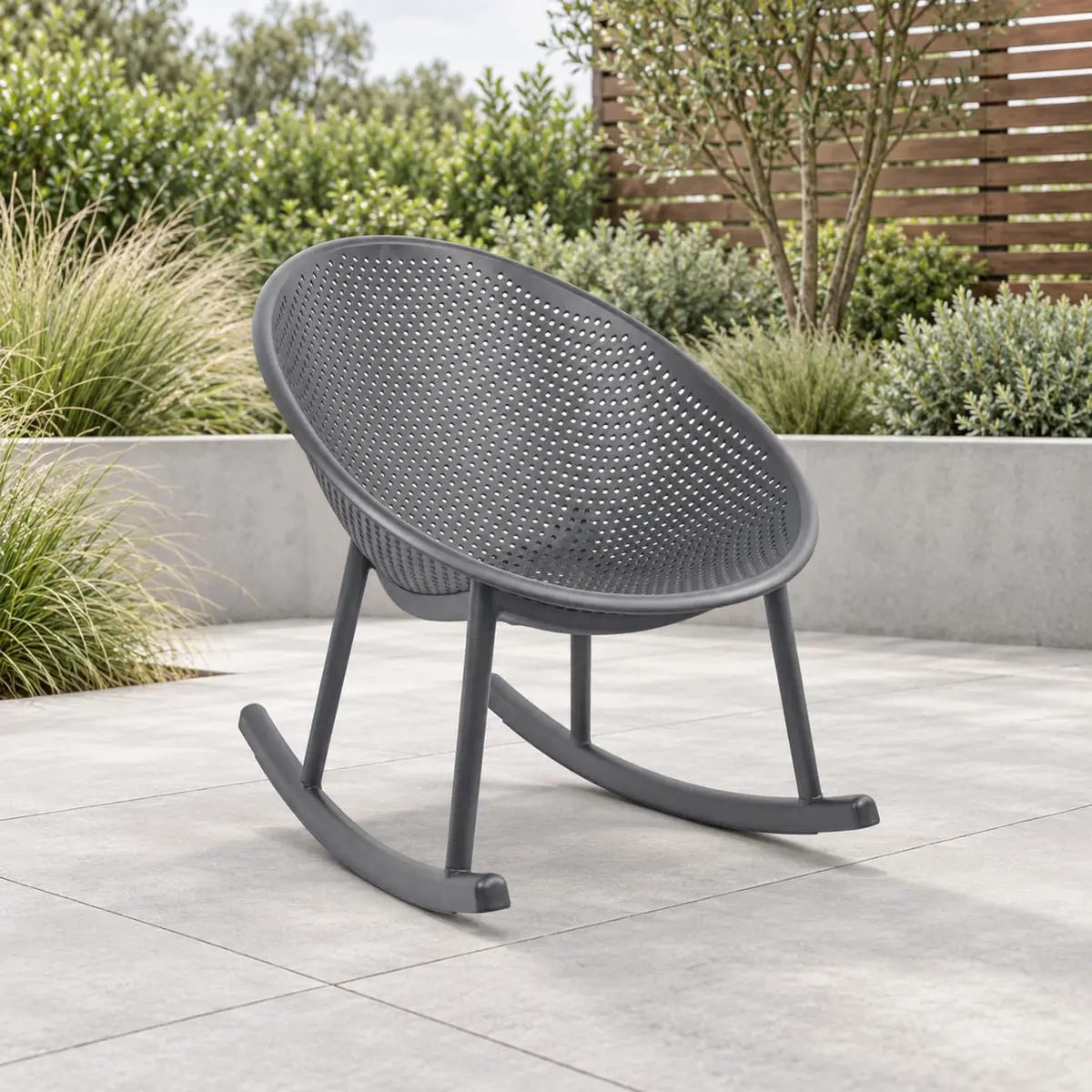 2xhome Set of 2 Patio Rocking Chairs | Oval Egg Shaped Lounge Rocker | All Weather Plastic | Modern Accent Side Chair for Indoor or Outdoor Use, Gray - view 5