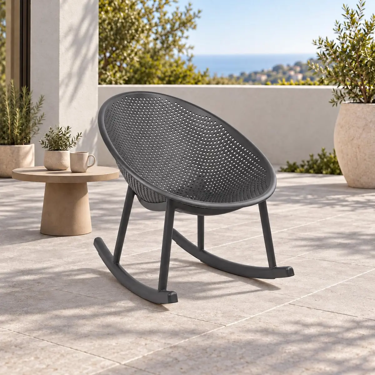 2xhome Set of 2 Patio Rocking Chairs | Oval Egg Shaped Lounge Rocker | All Weather Plastic | Modern Accent Side Chair for Indoor or Outdoor Use, Gray - view 2