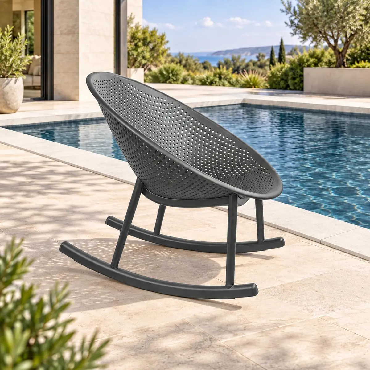 2xhome Set of 2 Patio Rocking Chairs | Oval Egg Shaped Lounge Rocker | All Weather Plastic | Modern Accent Side Chair for Indoor or Outdoor Use, Gray - view 4